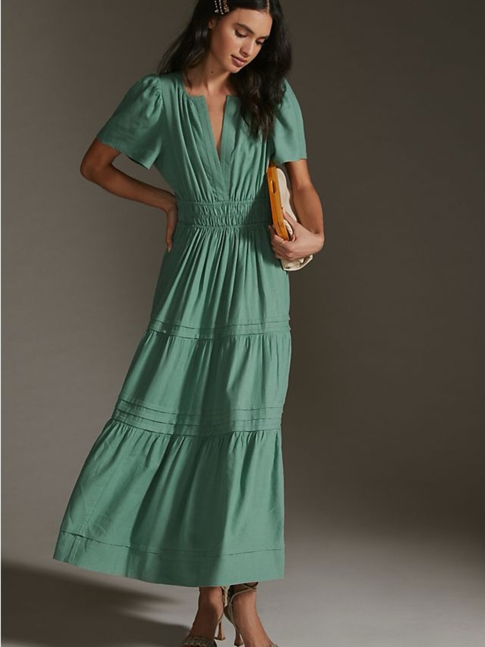 Anthropologie Tiered Maxi Dress in Green